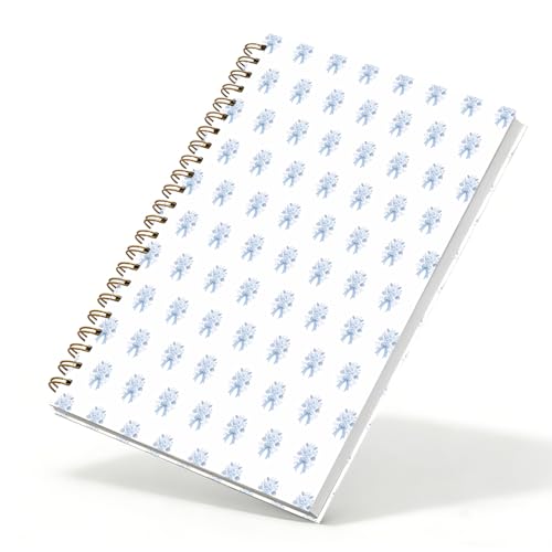 Qykwz Vintage French Blue Rose Spiral Notebook 5.5x8.3, Coquette Bow Flower Journal for Women, Aesthetic Preppy Blue Floral Office Supplies Hardcover Notebook Journal - color: Color_F