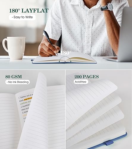Lined Journal Notebook for Women, A5 Hardcover Leather Journals for Writing, 200 Pages Thick Travel Daily Journal, College Ruled Notebook for Work School, Note Taking,5.75'' X 8.38'' Darkblue - color: darkblue