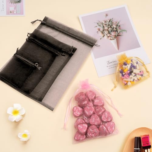 50PCS Black Organza Bags 3x4, Small Gift Bags Mesh Bag Drawstring Gift Pouches Baggies for Jewelry Candy Sachet Treats Halloween Party Favors, Mini Gifts Wrapping Supplies - color: Black