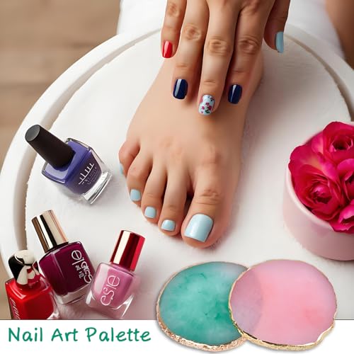 2 Pcs Nail Polish palettes Resin Nail Art Palette Golden Edge Gel Nail Polish Holder Nail Tray,Makeup Display Board Cosmetic Mixing Tools - color: Pink,green