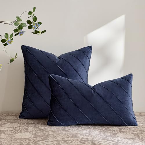 GIGIZAZA Navy Blue Velvet Stripe Throw Pillow Covers 16x16 Set of 2 - color: Navy Blue, size: 16" x 16" (Pack of 2)
