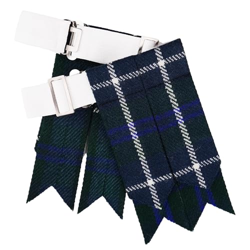 EZE Kilt Flashes for Men with Heavy Buckle Adjusters, Plain & Tartan Kilt Sock Flashes Acrylic Wool - color: Blue Douglas
