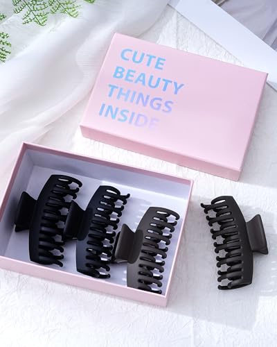 Mesovor 4 Pack 3.5" Double Row Teeth Claw Clips for Thin Fine Hair Non-Slip - color: 2pcs Black, 2pcs Dark Brown