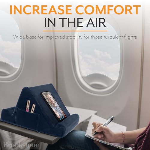 Brookstone Tablet Lap Cushion - Tablet/Phone/Ebook Holder for Bed, Flights, and Travel, Memory Foam Lap Desk for Reading and Hands Free Viewing, Compatible iPad and Kindle Accessories, Blue - color: Royal Blue