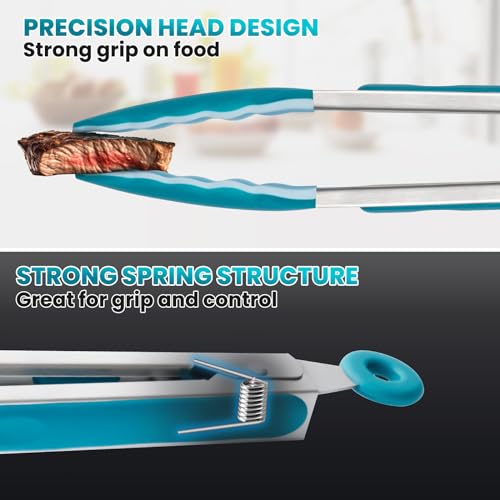 12-Inch Kitchen Tongs for Cooking with Silicone Tip,Turquoise - color: 12"-Turquoise