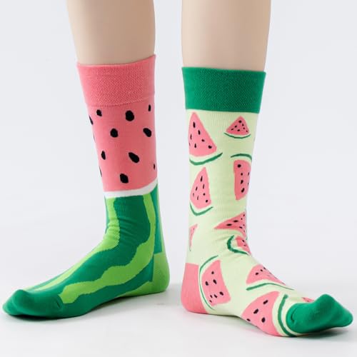 2 Pairs Cartoon Animal Crew Socks Fun Cotton Mid Calf Socks for Women - color: Watermelon