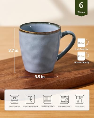 famiware Coffee Mug Set of 6, Ocean Round 11.5oz Coffee Cup Set with Handle - color: Ocean Round-Blue, size: 6pcs