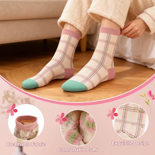 5/6 Pair Crew Socks for Women Floral Socks - color: Pink