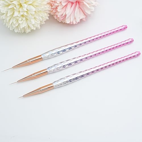 3pcs Pink-Silvery Nail Art Liner Brushes Set - color: Pink-silver