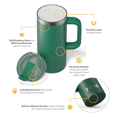 RTIC 16oz Road Trip Travel Mug with Lid and Handle, Ceramic Lined, Pine Tree - color: Pine Tree, size: 16 Ounces