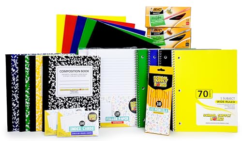 School Supply Boxes | Elementary Writing Bundle (1 Box) | Back to School Essentials Kit for Students & Teachers | Includes Wide-Ruled Filler Paper, Wide-Ruled Notebooks, 12 ct. Pens, & More - color: Elementary Writing Bundle, size: 1 Box
