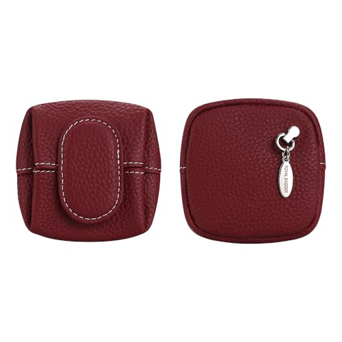 Royal Bagger Genuine Cowhide Leather Coin Purse for Women, Lychee Pattern Mini Change Pouch with Buckle Closure, Compact Accessory Bag 1603 (Wine Red) - color: Wine Red