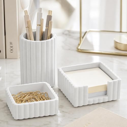Modern Aesthetic Desk Accessories Set of 3 - Stylish Concrete Organizers - color: Gray