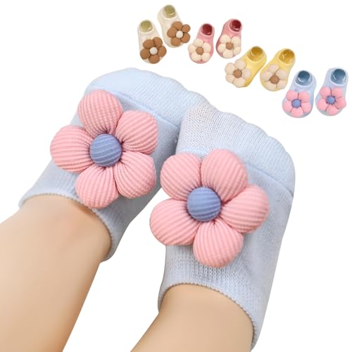 4Packs Baby Girls Socks,Flower Non-Slip Grips for Babies Toddler Princess - color: Pink Light Bule Off White Yellow