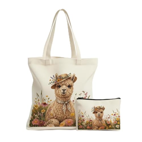 Aesthetic Canvas Tote Bag for Women – Minimalist Open-Top Design, Perfect for Books, Daily Errands and Gifting. - color: Floral Alpaca Straw