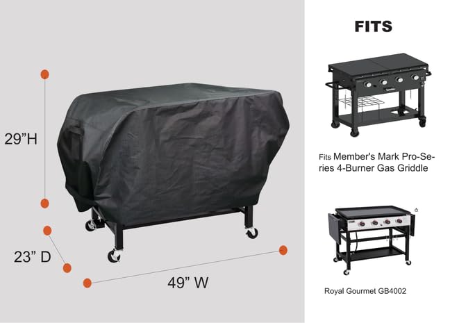 RPET Fabric Cover for Flat Griddle Cover, Black；Fit 36" griddles with Hood and Side Shelf foldeble - size: 49"*23"*29"
