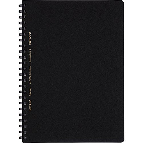 Kokuyo Spiral Graph Notebook, 8.3'' x 5.8'' Business Journal A5 Soft Ring Notebooks with 5mm Grid Ruled, 70 Perforated Sheets, Black 1 Subject Notebook, Note Taking for Work.Japan Import(SU-SV437S5-D) - size: A5