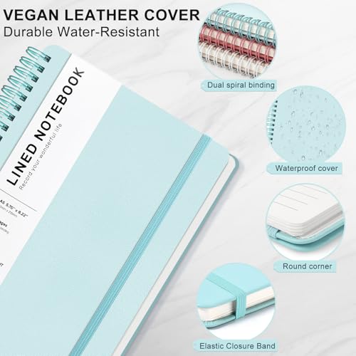 Lined Spiral Journal Notebook, A5 Hardcover Leather Notebook for Work, 5.7''×8.2'', 100GSM Thick Paper Spiral Bound Journaling Notebook for Women Men Office School Note Taking Business, Morandi Green - color: Morandi Green, size: A5