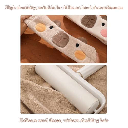 PERFECTSIGHT Kawaii Headband for Spa, Makeup, Washing Face, Party - 2 Pack Cute Hair Band for Shower Beauty Skincare, Soft Facial Headbands for Girls and Women (Brown+Pink Capybara) - color: Brown+Pink Capybara