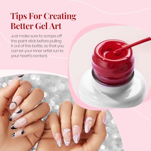 beetles Gel Polish Nail Art Gel Liner Set-6 Popular Black White Red Colors - color: B - Multicolor-6