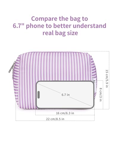 Narwey Makeup Bag Travel Toiletry Bag, Cosmetic Bag for Women Girls - color: A-Purple Stripe, style: Large