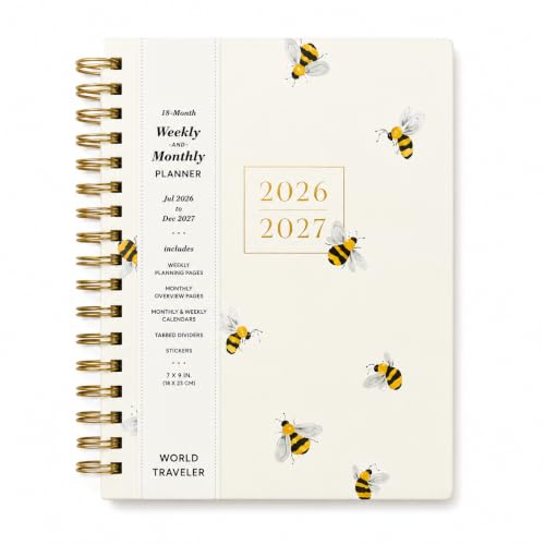 WORLD TRAVELER Academic Planner School Organizer Jul 2026-Dec 2027, 7"x9" - color: Ivory Bee