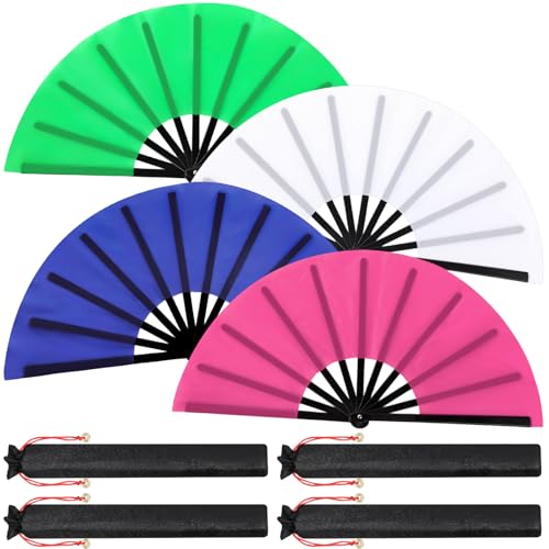 Maitys 4 Packs Large Folding Hand Fans, 13'', White,Blue,Green and Rose Red - color: White,blue,green and Rose Red