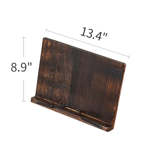 Rustic Wood Book Stand, Hands Free Holder for Cookbooks & Tablets