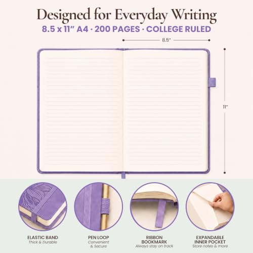 Lined Journal Notebook Hardcover Leather Bound 200 Pages A4 Purple Diary - color: Purple, size: A4 200 Pages