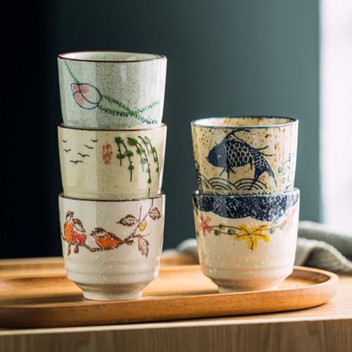 6 Pieces Japanese Tea Cups, 6 Oz Ceramic Coffee Cup with Good Heat Retention, No Handle Teacup Matcha Mug for Latte, Juice, Gift, Dishwasher Safe (Pack of 4) - size: 3’’D x 2.8’’H (Pack of 4)