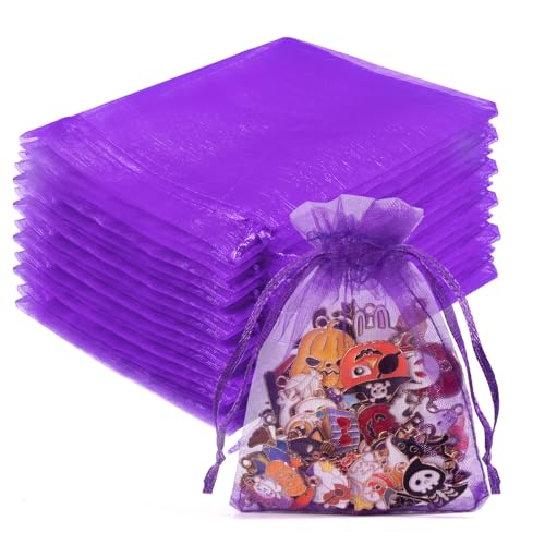 Crweety 50Pcs Organza Bags 3x4, Purple Small Mesh Gift Bags Drawstring Bulk - color: Purple