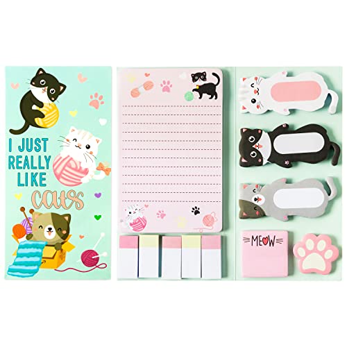 Xqumoi I Just Really Like Cat Sticky Notes Set, 550 Sheets, Cute Cat and Paw Shaped Self-Stick Notes Pads Animal Divider Tabs Bundle Writing Memo Pads Back to School Office Supplies Small Gift - color: 1pack-cat