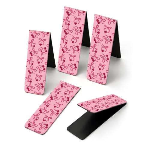 5 Pieces Magnetic Bookmarks, Cute Magnet Bookmark Clips, Colorful Page Markers for Books, Reading Supplies for Book Lovers, Women and Men Cute Pink Bow Cherry - color: Cute Pink Bow Cherry