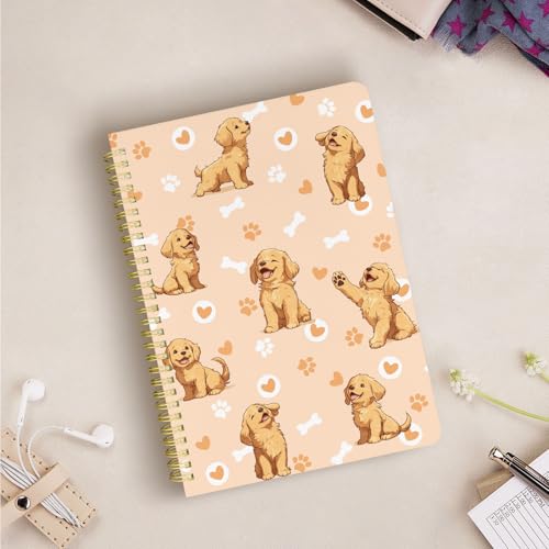 Cute Spiral Notebook Lined Journal B5 Note Book with Pocket, Dogs - color: Gold Dog
