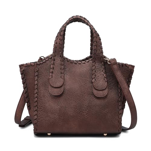 JEN & CO. Marla Whipstitch Satchel Bag, Crossbody Shoulder Purse for Women - color: Cocoa Pearl