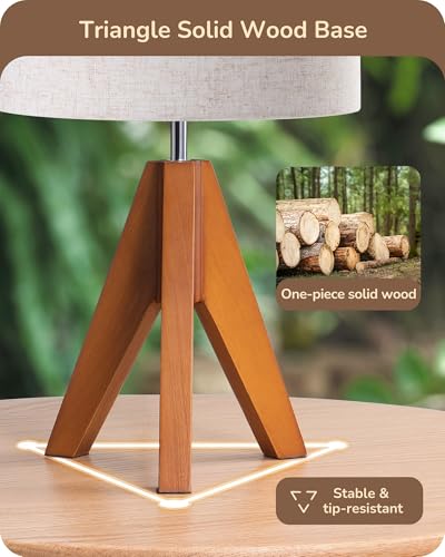 EDISHINE Tripod Table Lamp, Small Cute Bedside Lamp, 14.2 Inch, E26 Base - color: Light Brown