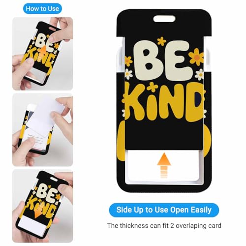 ID Badge Holder Be Kind Badge Holder with Lanyard Small Yellow Flower Badge Holder for Workplaces Events Schools - color: Be Kind
