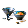 Large Ramen Bowls Set of 2, 71 oz Ceramic Noodle Bowls, Spoon & Chopsticks - color: Reactive Blue, size: 71 Oz