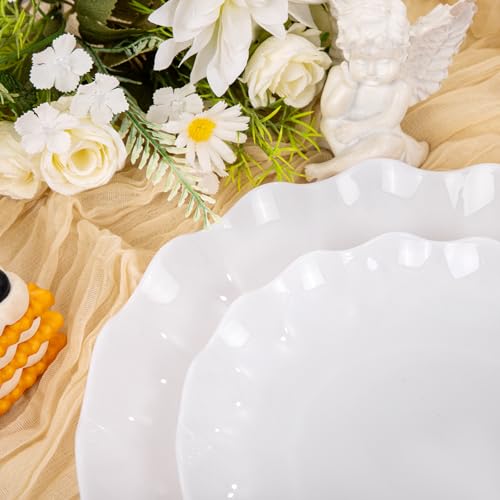 LIYH 24 Pcs White Plastic Plates Reusable - Unbreakable Party Plates, Microwave & Dishwasher Safe Camping Plate Sets Perfect for Parties, Birthday, Picnics, BPA Free (12Guests) - color: White, size: 24(12 Guests)