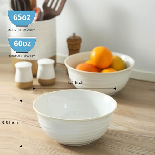 HASENSE Ceramic Serving Bowls, 8.3 Inch Large Soup Bowls for Kitchen, 60 Ounces Salad Bowls for Fruit, Ramen, Pasta, Pho, Microwave Dishwasher Safe, Set of 2, Clay-Infused White - color: Clay-Infused White, size: 65 Ounce