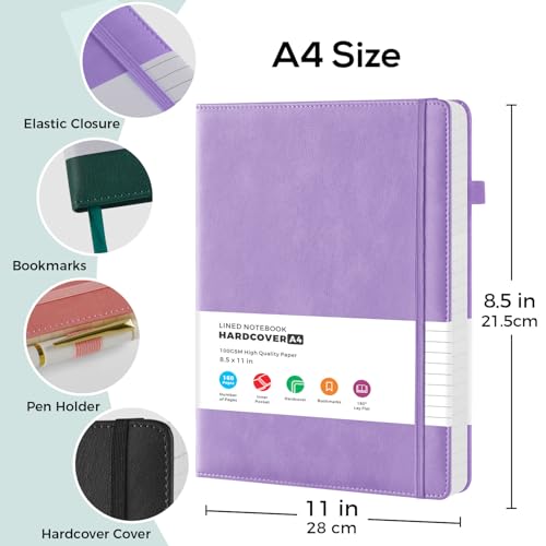 FOCUS DAY A4 Lined Journal Notebook for Women, 8.5" x 11" Large Size, 2 Pack, PU Leather Cover, 100GSM College Ruled Paper, for Diary Travel Meeting Study - color: Pink_Purple, size: A4