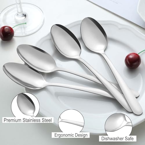 Pleafind Dinner Spoons - 24 Pcs 7.4 Inch Spoons Silverware, Stainless Steel Silverware Spoons, Silverware Spoon for Home, Kitchen, Restaurant, Mirror Polished & Dishwasher Safe - size: 24P 7.4'' Silver Dinner Spoons