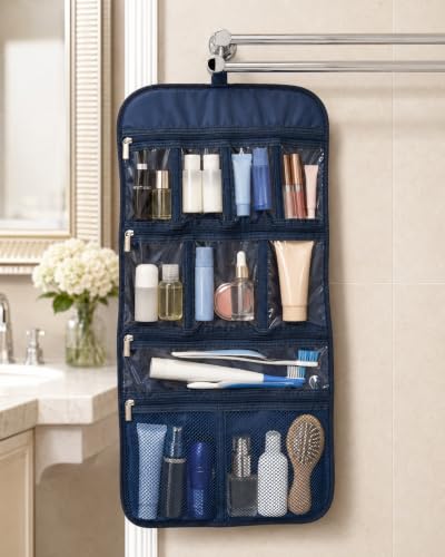 Freegrace Premium Hanging Toiletry Bag for Travel, Cosmetic Bag Organizer - color: Dark Blue
