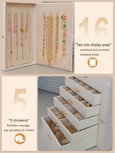 BOOVO Large Jewelry Box for Women 6 Layer - color: Pearl White and Gold, size: 6 Layer