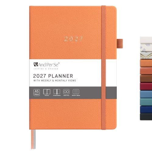 &And Per Se 2027 Planner, 12-Month Monthly & Weekly, 2027 Calendar Planner with 100gsm Paper, A5 Hardcover Faux Leather, 5.7" x 8" (Pumpkin Orange) - color: Pumpkin Orange, size: 5.7" x 8"(Jan 2027-Dec 2027)