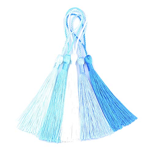 100Pcs 5 Inch Silky Bookmark Tassels for Jewelry, Souvenir(Mixed Blue) - color: Mixed Blue