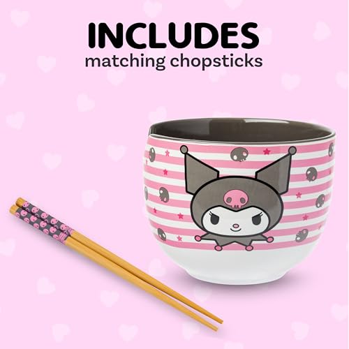 Silver Buffalo Sanrio Hello Kitty Skulls, Ramen Bowl with Chopsticks, 20oz - color: Kuromi Skull and Stars, size: 20 Ounces (No Spoon)