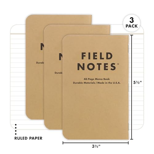 Field Notes: Original Kraft 3-Pack - Left-Handed - Ruled Paper Memo Books - Lined 48 Page Pocket Notebooks - 3.5" x 5.5" - color: Left-handed Ruled Paper
