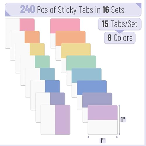Mr. Pen- Sticky Index Tabs, 240 Pcs, Pastel Sticky Tabs for Notebooks - color: Pastel, size: 1" × 1", 240 pcs
