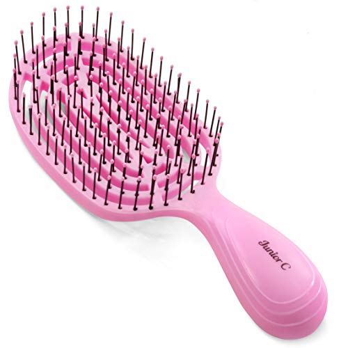 NuWay 4Hair® Junior C® - Compact Size Professional Curved Hairbrush - Vented Design Delivers Smoothing And Volumizing Quick Dry - Heat Resistant Bristles For Wet & Dry- Baby Pink - 1 Pc - color: Baby Pink